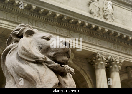 Statue of a lion in front of the New York public library Stock Photo