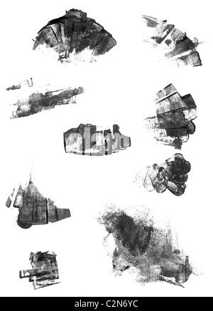 Set of isolated grunge textured ink and watercolor design elements Stock Photo