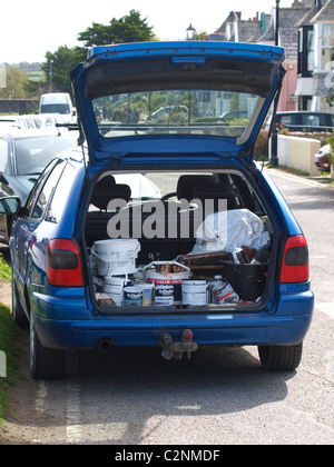 Back of a painter and decorators car, UK Stock Photo