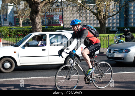 Cyclist, Elephant and Castle northern roundabout, Southwark, London, UK Stock Photo