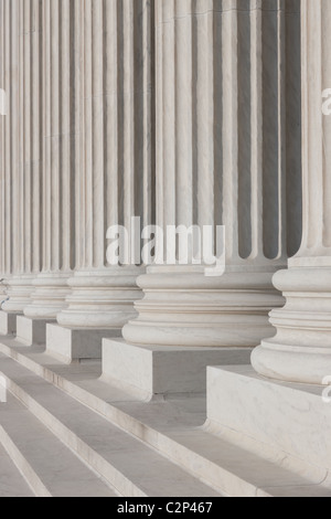 The columns and stairs of the Neoclassical United States Supreme Court Building in Washington, DC. Stock Photo