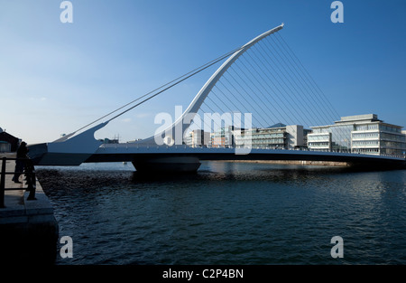 The Samuel Beckett Bridge, Designed by Caltrava, And the River Liffey, Dublin City, Ireland Stock Photo