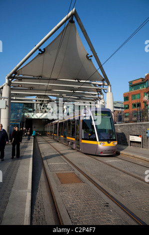 A LUAS Tram (Light Railway) at Connolly Station, Dublin City, Ireland Stock Photo