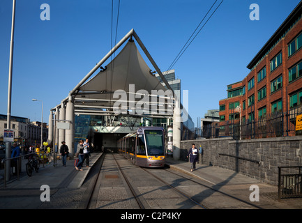 A LUAS Tram (Light Railway) at Connolly Station, Dublin City, Ireland Stock Photo