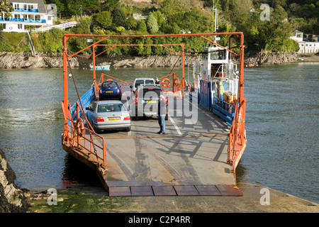 Cornish Bodinnick Vehicle Ferry between Bodinnick and Fowey in Cornwall. UK. Stock Photo