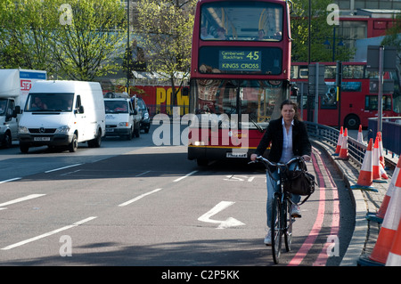 Cyclist, Elephant and Castle northern roundabout, Southwark, London, UK Stock Photo