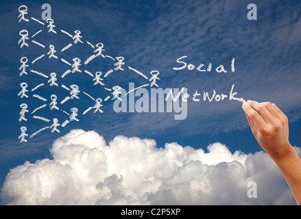 Hand drawing social network concept on the sky background by chalk Stock Photo