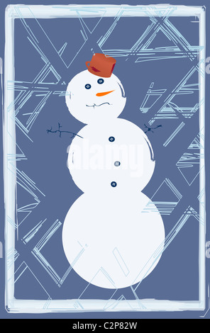 Snowman on snow with a night sky background Stock Photo - Alamy