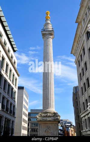 Historical Monument Memorial column & sightseeing viewing platform to the Great Fire of London designed by Christopher Wren City of London England UK Stock Photo