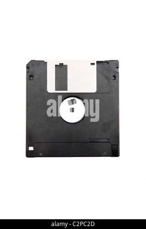 Back side of black floppy diskette isolated on white background. Stock Photo