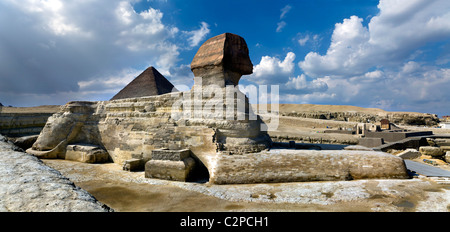 NEAR CAIRO, THE PYRAMIDS OF GIZA WITH THE SPHINX IN THE FOREGROUND Stock Photo
