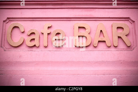 Pink Cafe - Bar sign, Prague, Czech Republic Stock Photo