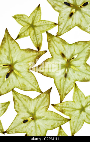 Sliced Carambola Starfruit isolated on white Stock Photo