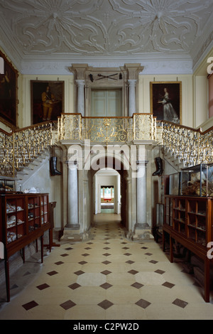 Audley End. View of the staircase in the Great Hall looking through to the Lobby and Dining Parlour . Stock Photo