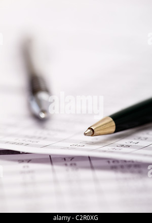 Close-up of metallic pen on document at workplace Stock Photo