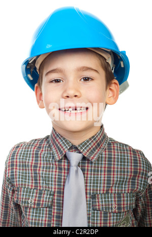 Smiling future architect with toothless isolated on white background Stock Photo