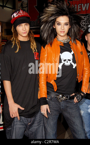 Tom Kaulitz and Bill Kaulitz of the German band Tokio Hotel at an album signing at Virgin Megastore in Times Square New York Stock Photo
