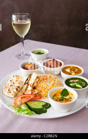 Selection of Indian curries and tandoori chicken. Stock Photo