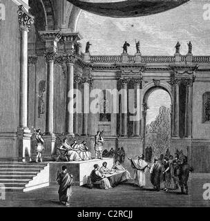 Hall of Justice in ancient Rome, Italy, historical illustration, circa 1886