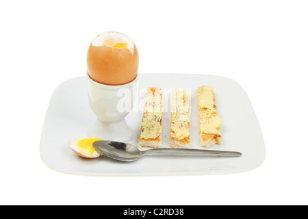 Soft boiled egg and buttered toast on a plate Stock Photo