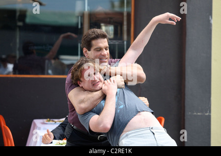 Lou Ferrigno and Jason Segel on the set of the new film 'I Love You, Man' Los Angeles, California - 28.05.08 /Apega/Agent47 Stock Photo