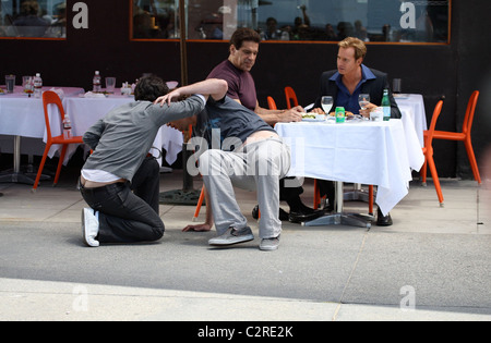 Paul Rudd, Jason Segel, Lou Ferrigno and Rob Huebel on the set of the new film 'I Love You, Man' Los Angeles, California - Stock Photo