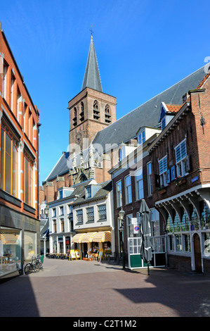 Amersfoort, Netherlands. St Joriskerk (Gothic church; 1442-1524, restored 17thC) and Zevenhuizen (Seven Houses) street Stock Photo