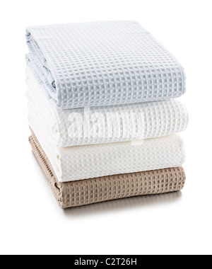 stack of colored waffle towels Stock Photo