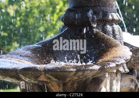 Water splashes in a fountain along the harbor walk in Bar Harbor Park, Maine. Stock Photo