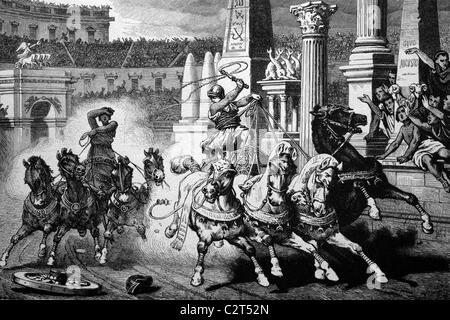 Roman history, chariot racing in the Circus Maximus in Rome, Italy, historical illlustration, about 1886 Stock Photo