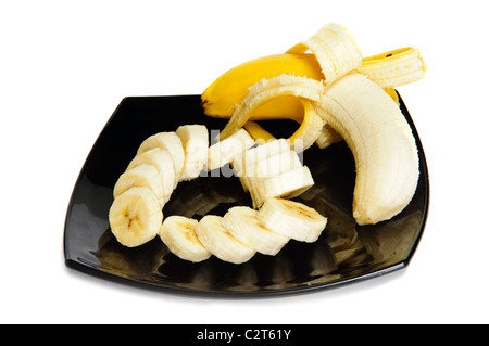 Freshly sliced bananas on a plate Stock Photo