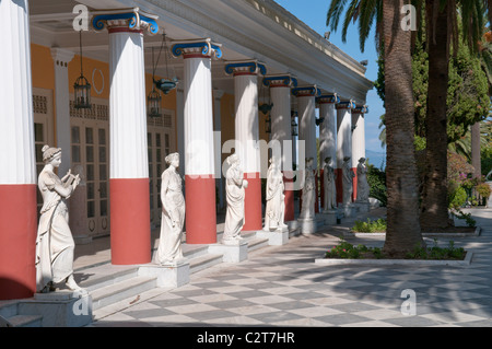 Corfu, Greece. October. The Achilleio or The Achillion Palace. The Ionic peristyle with some of the statues of the Nine Muses. Stock Photo