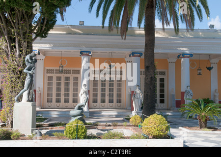 Corfu, Greece. October. The Achilleio or The Achillion Palace. Statues of some of the Nine Muses beside the pillars. Stock Photo