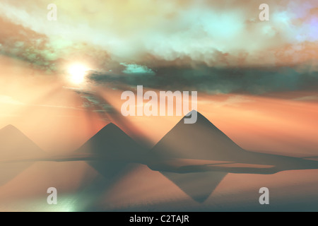 Three pyramids along the Nile River in Egypt. Stock Photo