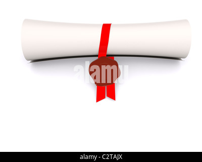 diploma in scroll on white. 3d Stock Photo