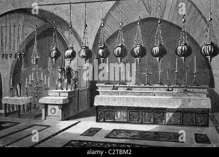 Calvary in the Church of the Holy Sepulchre in Jerusalem, historical illustration, circa 1886 Stock Photo