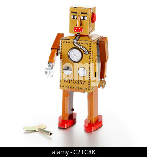 Traditional tin toy robot clockwork wind up painted Stock Photo