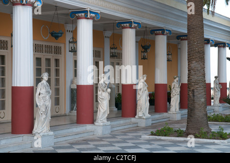 Corfu, Greece. October. The Achilleio or The Achillion Palace. The Ionic peristyle with some of the statues of the Nine Muses. Stock Photo