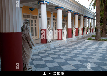 Corfu, Greece. October. The Achilleio or The Achillion Palace. The Ionic peristyle with some of the statues of the Nine Muses Stock Photo