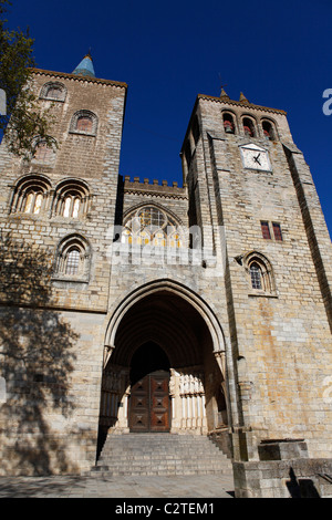 The facade and main door of Evora Cathedral in Portugal. Stock Photo