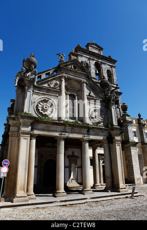 The facade of the Church of Our Lady of Grace in Evora, Alentejo, Portugal. Stock Photo