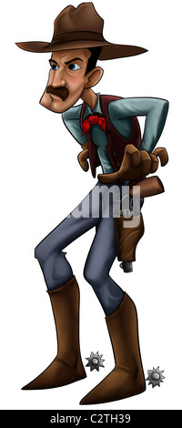 a cowboy with mustache looking serious and already to shoot Stock Photo