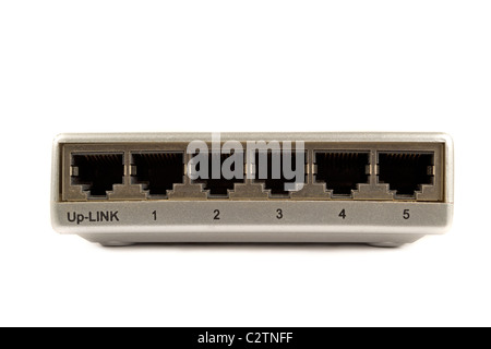 Five port network switc, isolated on white Stock Photo
