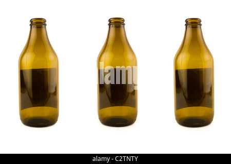 Three empty beer bottles, isolated on white Stock Photo