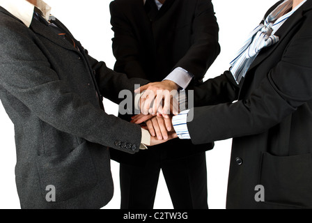 Business people body parts with hands on top of each other ,concept of unity in business Stock Photo