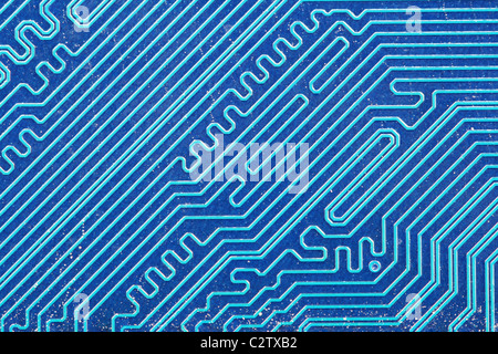blue electric printed circuit board background macro image Stock Photo
