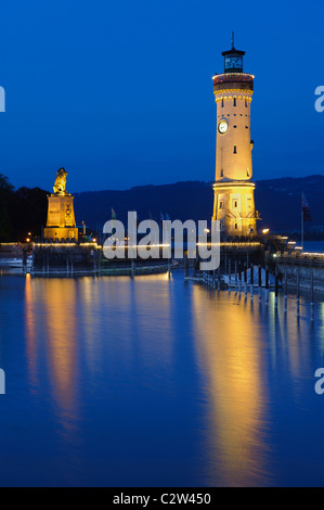 light house in city Lindau at lake Bodensee at evening Stock Photo