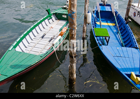 Wooden fishing boats at Monte Isola on Lake Iseo Stock Photo