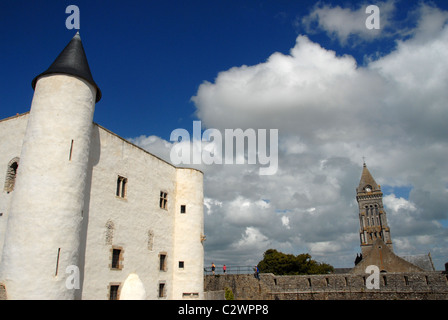 The castle and abbey church Saint-Philibert at Noirmoutier-en-île on the French Atlantic island of Noirmoutier in Vendée, Loire Stock Photo