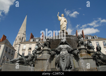Fountain on fthe Place Royale at Nantes, Loire-Atlantique, France Stock Photo